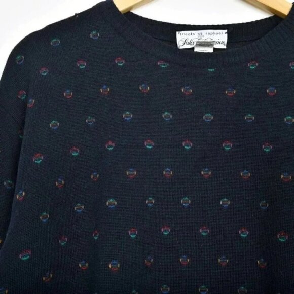 Vintage Tricots St. Raphael For Saks Fifth Avenue Blue  Wool Sweater Medium - Picture 2 of 5